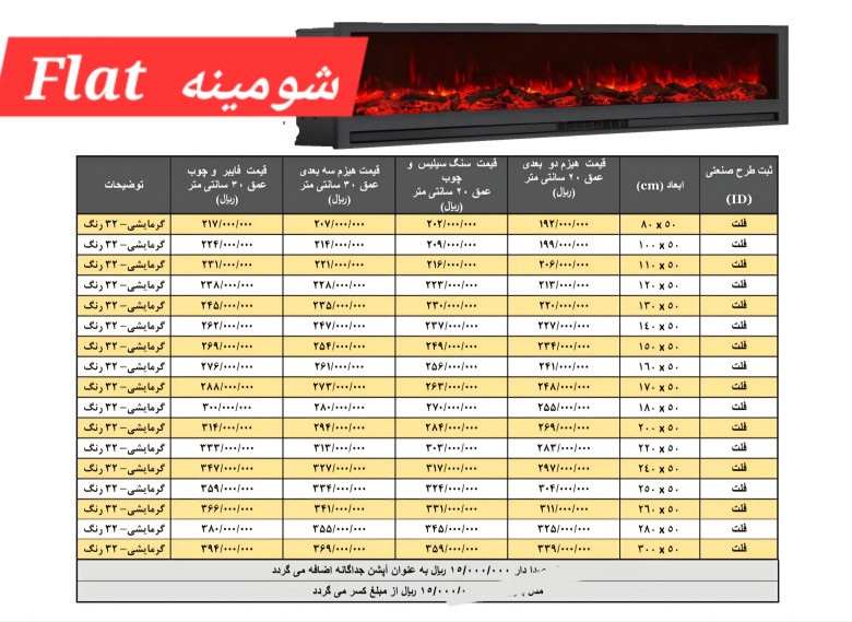 لیست قیمت شومینه فلت Flat / 09180879082