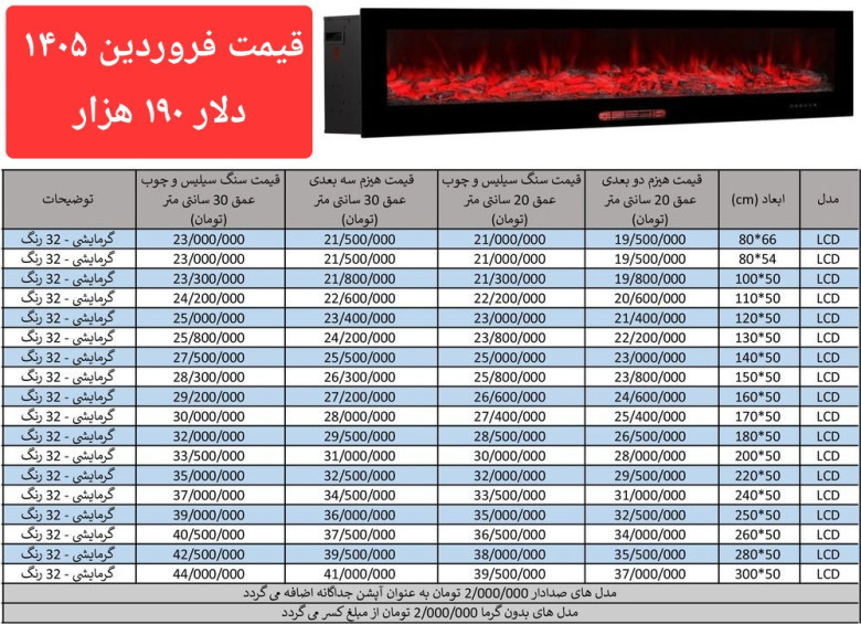 لیست قیمت شومینه ال سی دی LCD / 09180879082