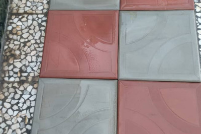 کفپوش پلیمری طرح دارابی رنگ طوسی و قرمز و زرد نابینایان - کارخانه موزاییک اصفهان